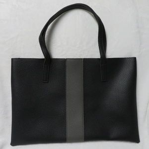 Vince Camuto black(vegan) tote with gray stripe